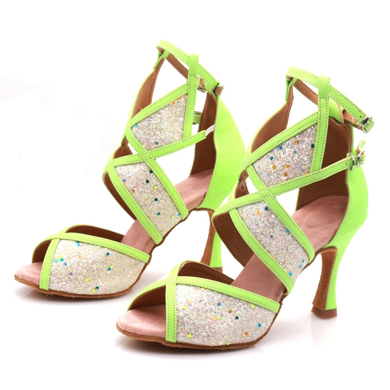 Women's Fluorescent PU Customized Heel Heels Dance Boots Salsa Dancing Shoes
