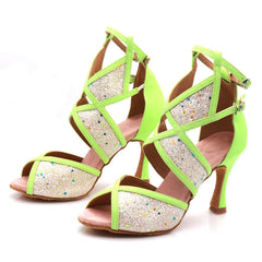 Women's Fluorescent PU Customized Heel Heels Dance Boots Salsa Dancing Shoes