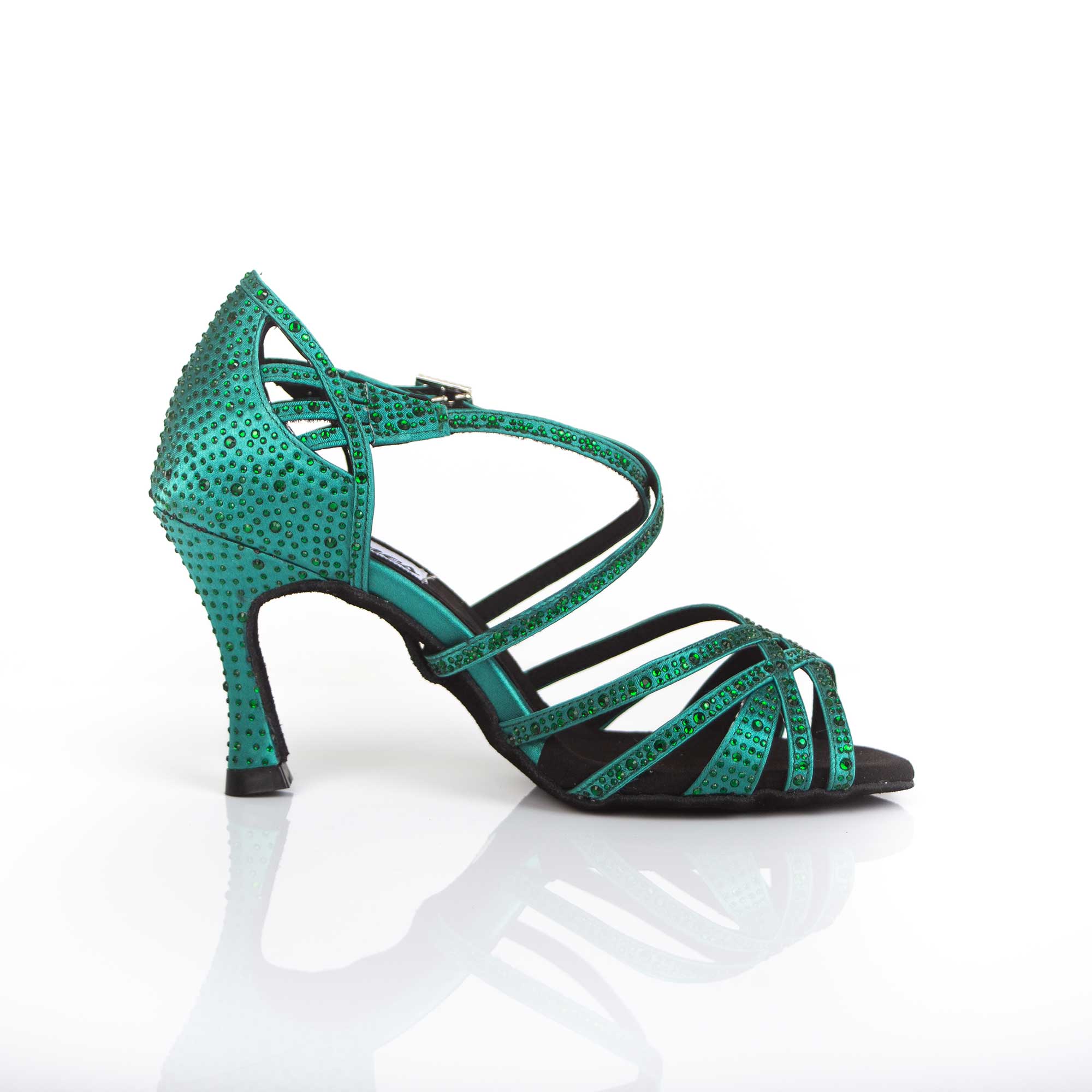 Women's Green Customized Heel Open Toe Strappy Dance Shoes with Crystals