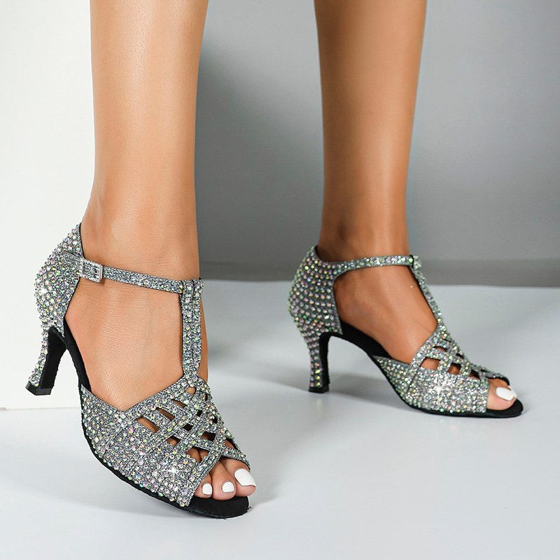 Women's Sparkling Glitter Customized Heel Salsa Latin Dance Shoes