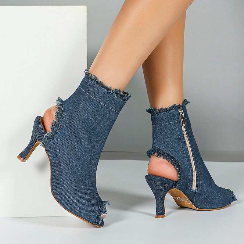 Women's Blue Denim Customized Heel Dance Boots Salsa JazDance Shoes