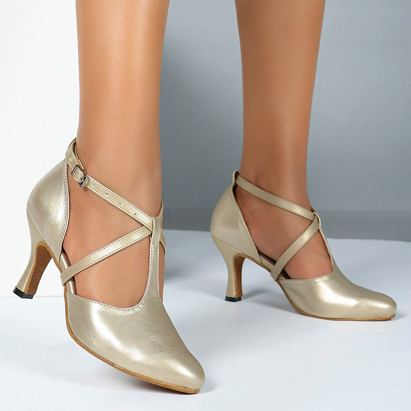 Women's Gold Leatherette Customized Heels Ballroom Dance Shoes Modern Dance Shoes