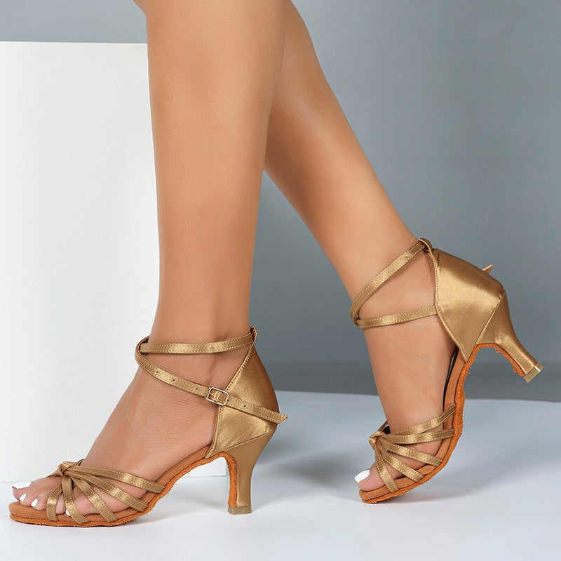 Women's Leather 5.5cm/7.5cm Heels Strappy Knot Latin Dance Shoes Ballroom Dance Shoes