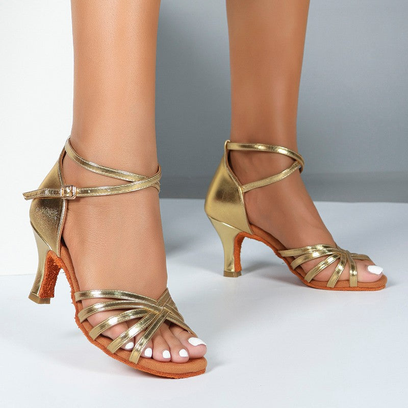 Women's Microfiber Leather 5.5cm/7.5cm Heel Strappy Latin Dance Shoes Ballroom Dance Shoes