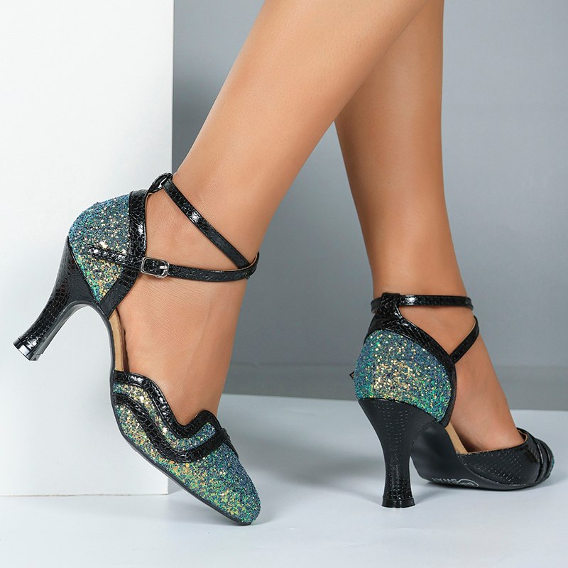 Women's Sparkling Glitter Customized Heel Closed Toe Ballroom Dance Shoes Modern Dance Shoes
