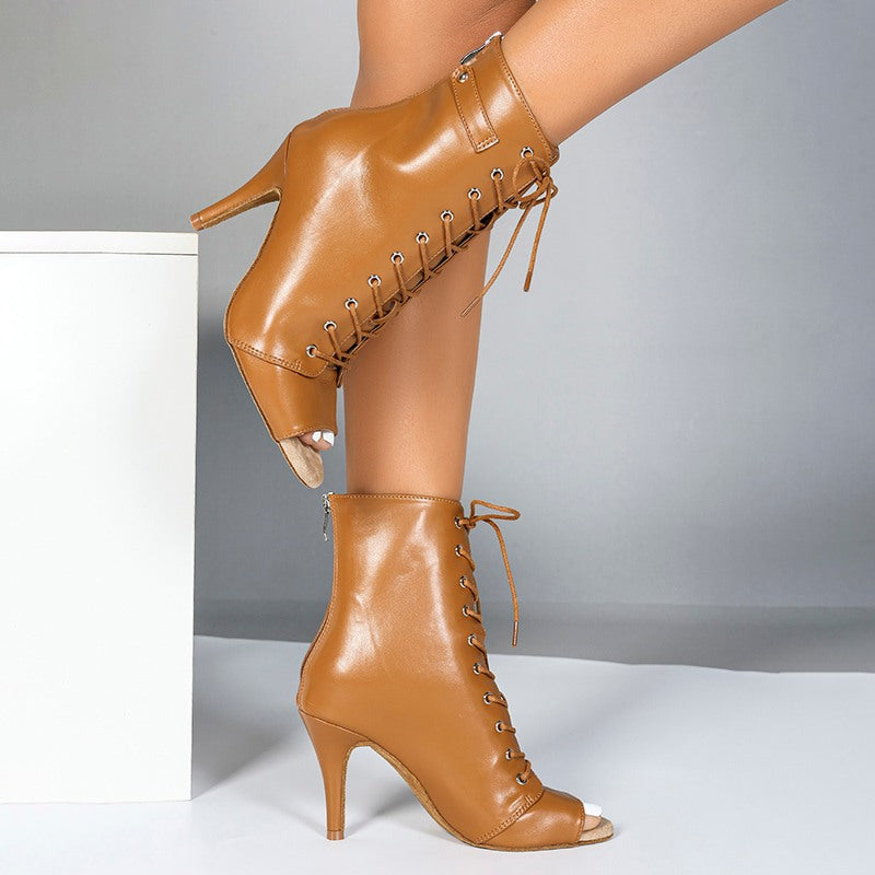 Women's Leatherette Customized Heel Suede Heel Dance Boots Salsa JazDance Shoes