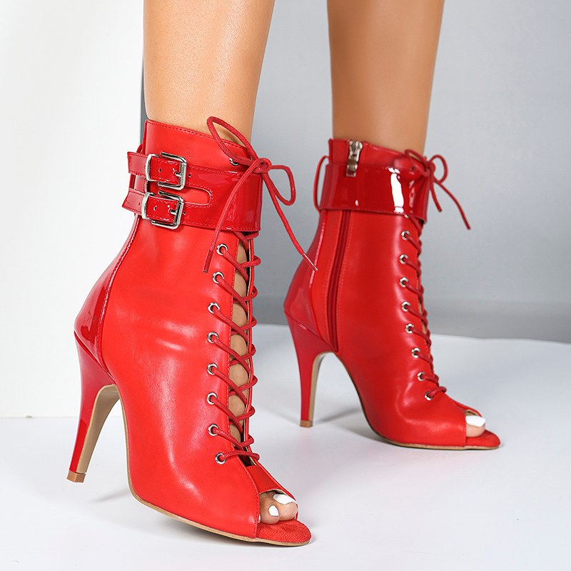 Women's Red Rubber Sole Customized Heels Dance Boots JazSalsa Street Sole Dancing Shoes