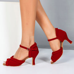 Women's Customized Heel Red Velvet Latin Shoes Ballroom Dance Shoes