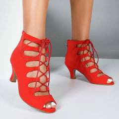 Women's Red Rubber Sole Customized Heel Dance Boots Salsa JazDance Shoes