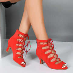 Women's Red Rubber Sole Customized Heel Dance Boots Salsa JazDance Shoes