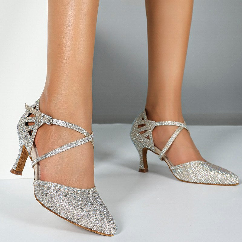 Women's Silver Pointed Toe Customized Heel Closed Toe Dance Shoes