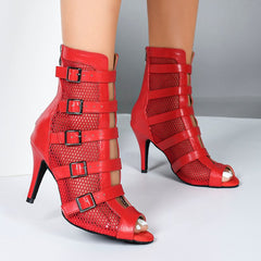 Women's Red Leatherette Customized Heel Heels Dance Boots JazSalsa Dancing Shoes