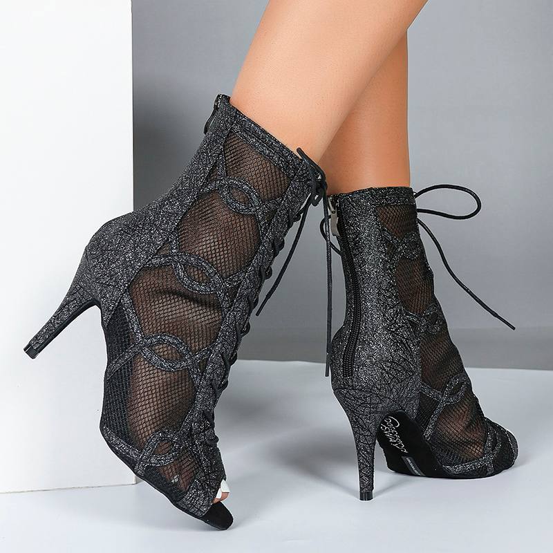 Women's Sparkling Glitter Customized Heel Dance Boots JazSalsa Dance Shoes