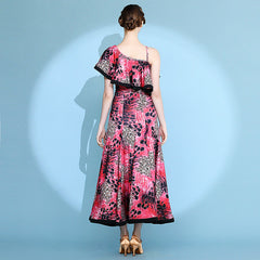 Women's Red Print Modern Dance Performance Dress WaltBallroom Dance Dress