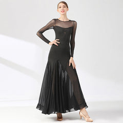 Women's Long Sleeve Lace Hollow-out Ballroom Dance Dress Modern Dress Dance Wear