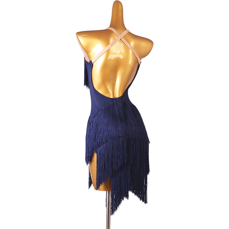 Customisable-Women's Performance Sleeveless Tassels Latin Salsa Dance Dress Competition Dress