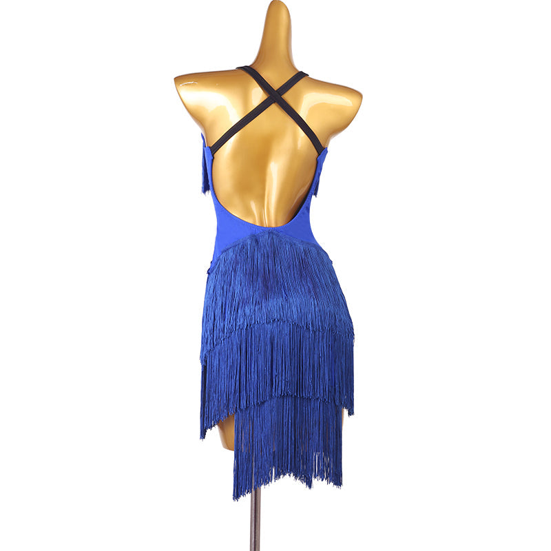 Customisable-Women's Performance Sleeveless Tassels Latin Salsa Dance Dress Competition Dress