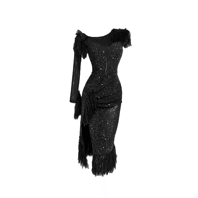 YJFY Women's Black Latin Dance Dress Dance Wear Training Performance Dress