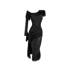 YJFY Women's Black Latin Dance Dress Dance Wear Training Performance Dress