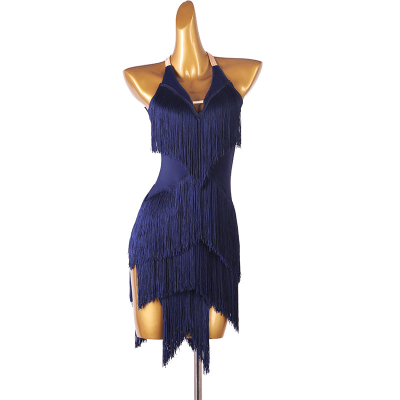 Customisable-Women's Performance Sleeveless Tassels Latin Salsa Dance Dress Competition Dress