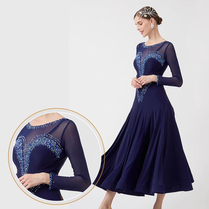 YUN Customisable-Women's Navy DiamonBallroom WaltModern Dance Dresses Dancewear