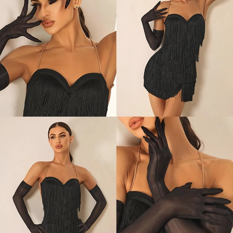Women's Black Latin Dance Long Gloves