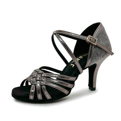 Women's Gray Leatherette Customized Heel Latin Dance Shoes Ballroom Dance Shoes