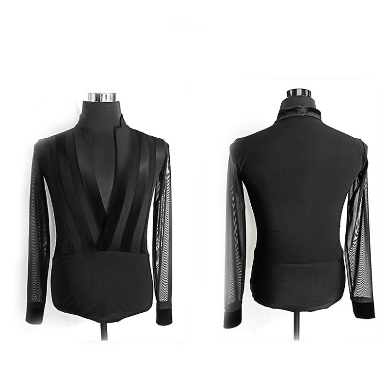 YJFY-Men's Long Sleeve V Neck Latin Dance Tops Dance Wear