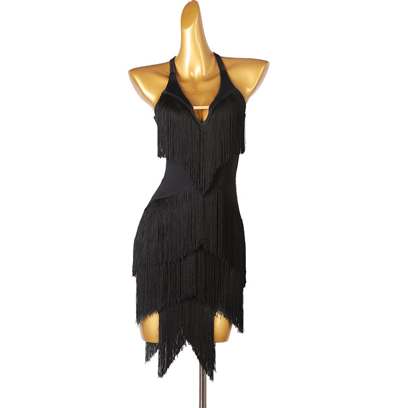 Customisable-Women's Performance Sleeveless Tassels Latin Salsa Dance Dress Competition Dress