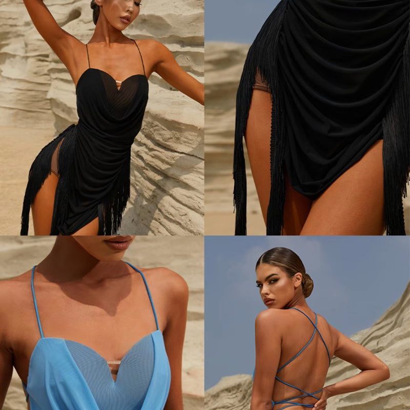 Women's Polyester Tassel Latin Dance Dress Dance Wear Training Performance Dress