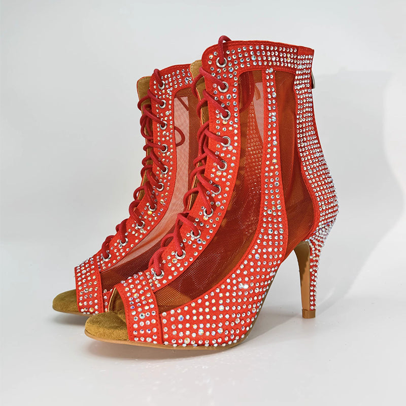 Women's Customized Heel Rhinestone Satin Customized Heels Dance Boots JazSalsa Dancing Shoes