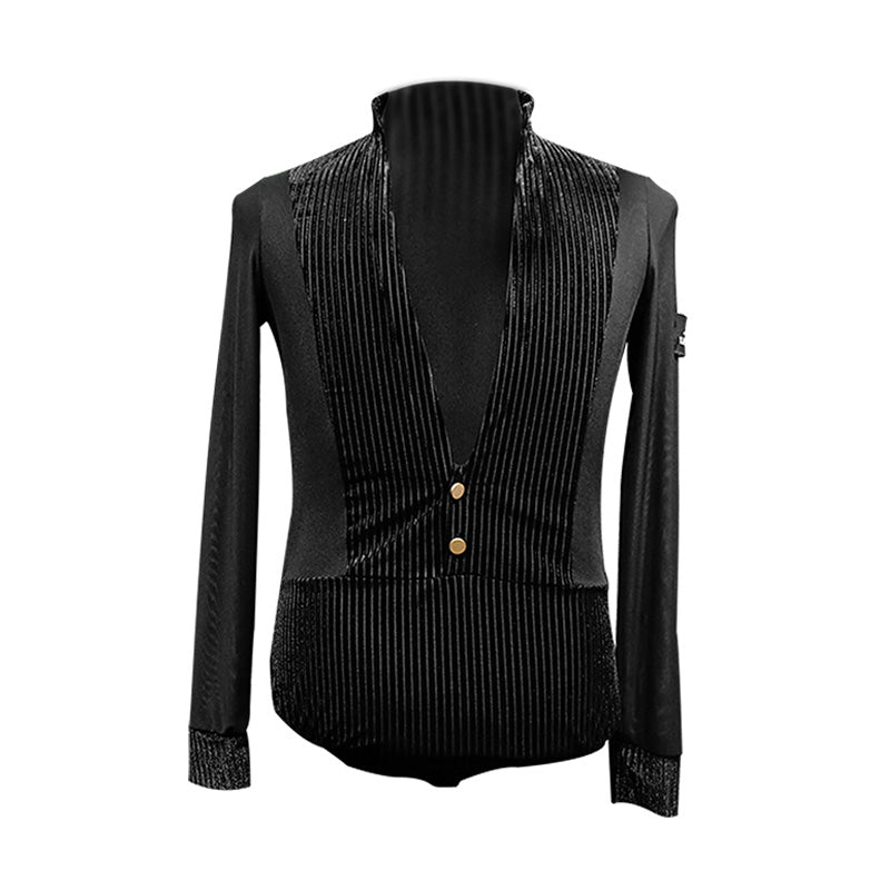 YJFY-Men's Long Sleeve V Neck Latin Dance Tops Dance Wear
