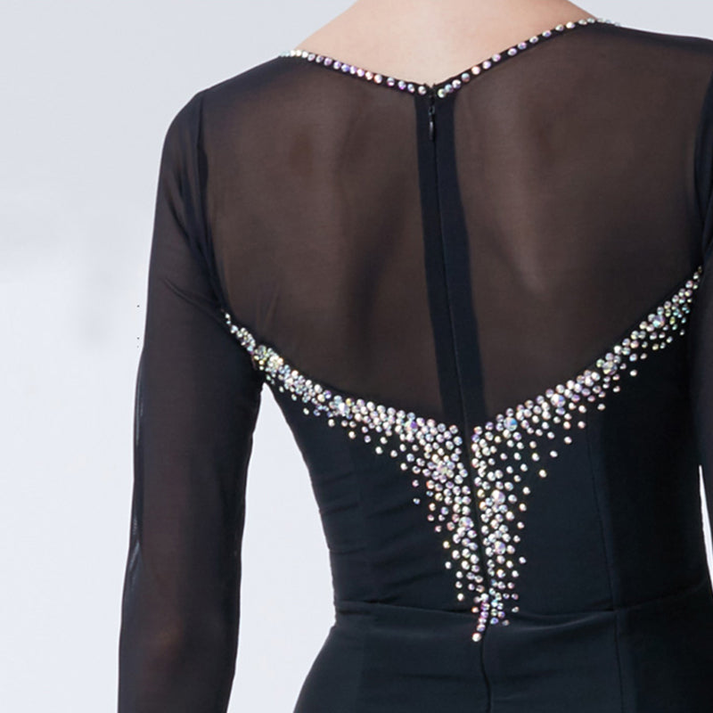 YUN Customisable-Women's Long Sleeve Mesh DiamonDress For Ballroom Dancing standard/Smooth Dress