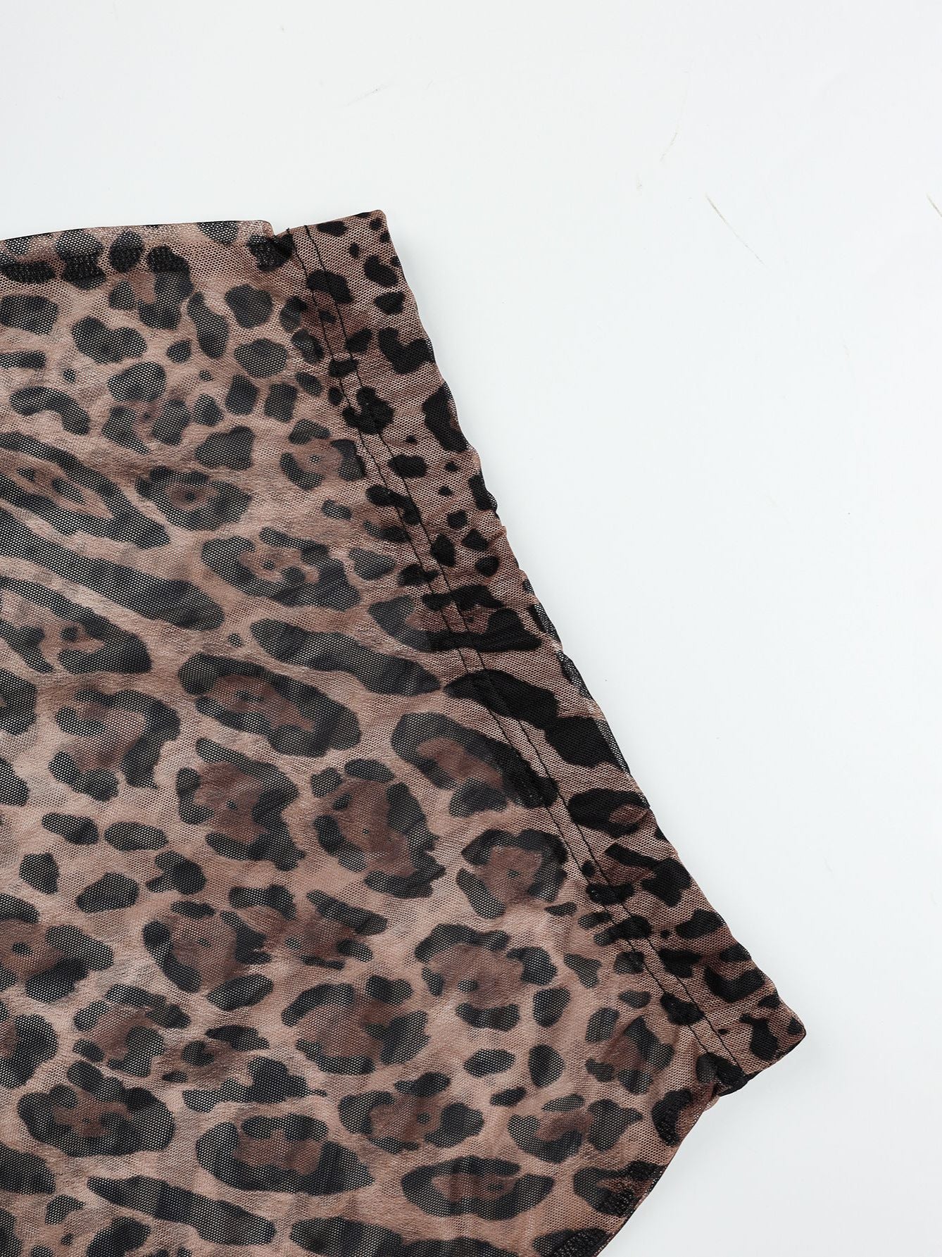 Leopard Print Patchwork Tube Top Sequin Midi Skirt 2pcs Set-Brown Pre Order