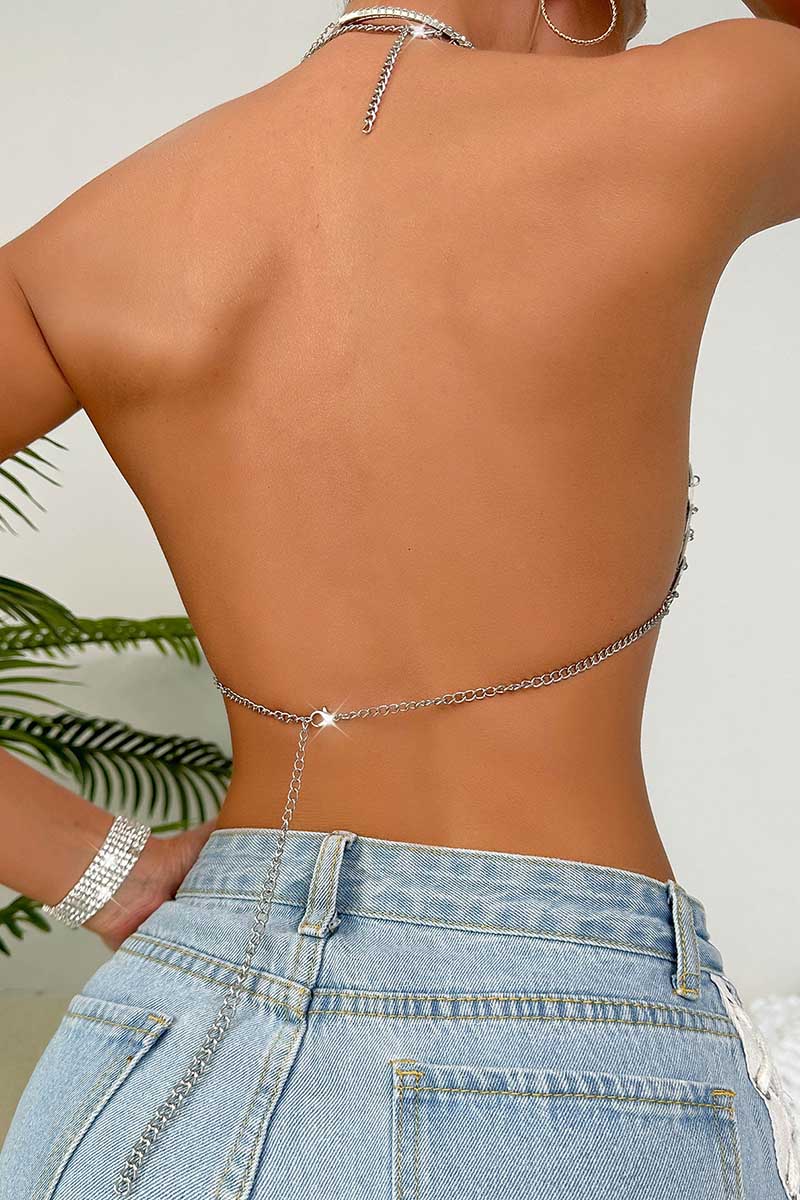 Silver Disc Bra - Large Round Sequin Halter Tank Top