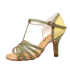Women's Green Leatherette Customized Heel T-Strap Latin Dance Shoes Ballroom Dance Shoes