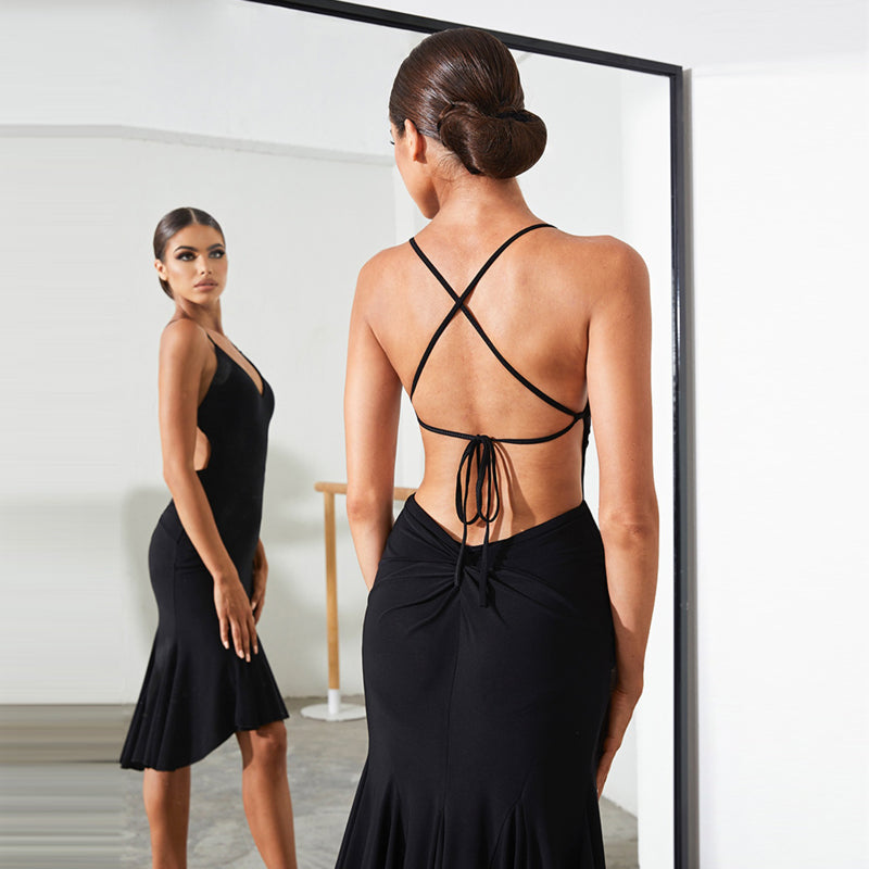 Women's Milk Silk Strapless Backless Dance Dress DanceWear