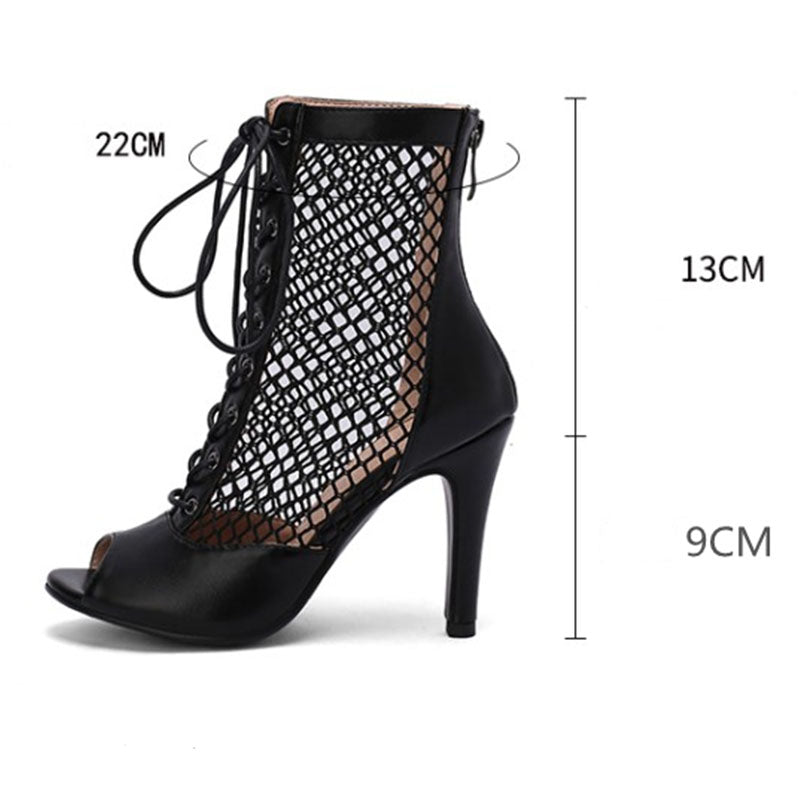 Women's 7cm/9cm Heel Peep Toe Rubber Sole JazShoes Dance Boots