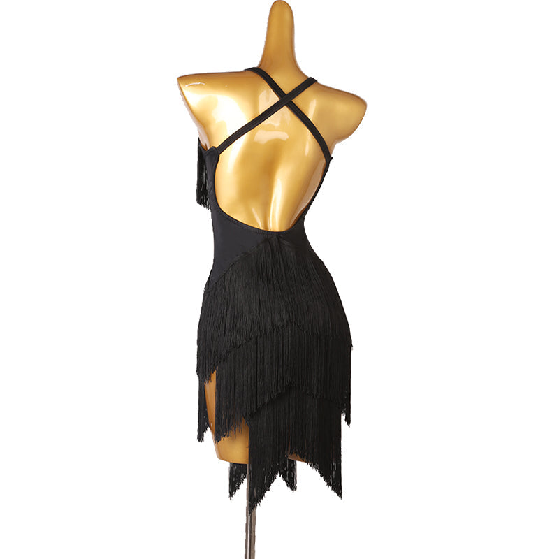 Customisable-Women's Performance Sleeveless Tassels Latin Salsa Dance Dress Competition Dress