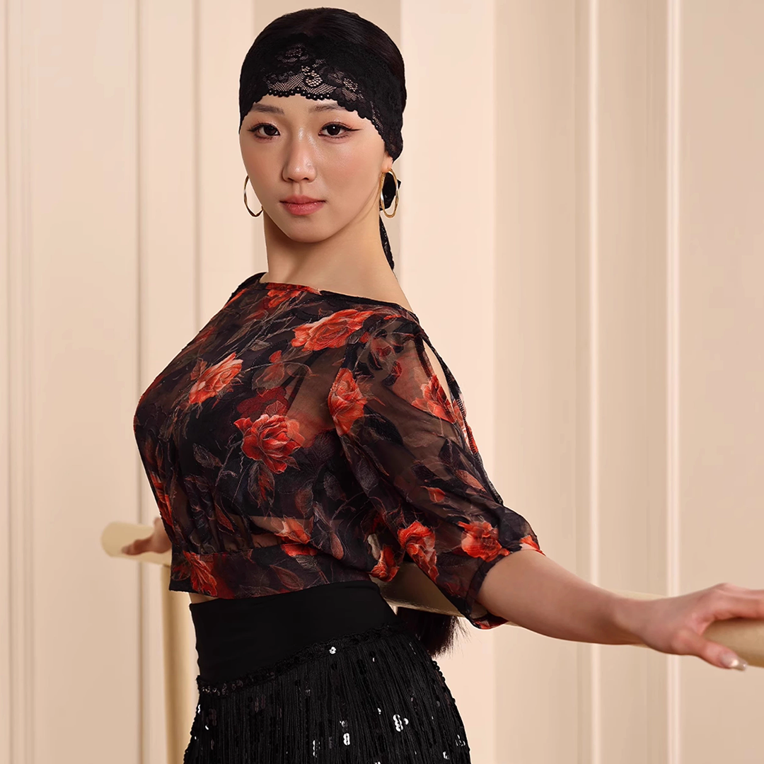 Women's Short Sleeves Latin Dance Tops Dance Wear Training Performance Dance Tops