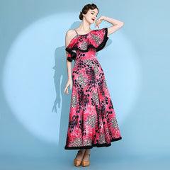 Women's Red Print Modern Dance Performance Dress WaltBallroom Dance Dress