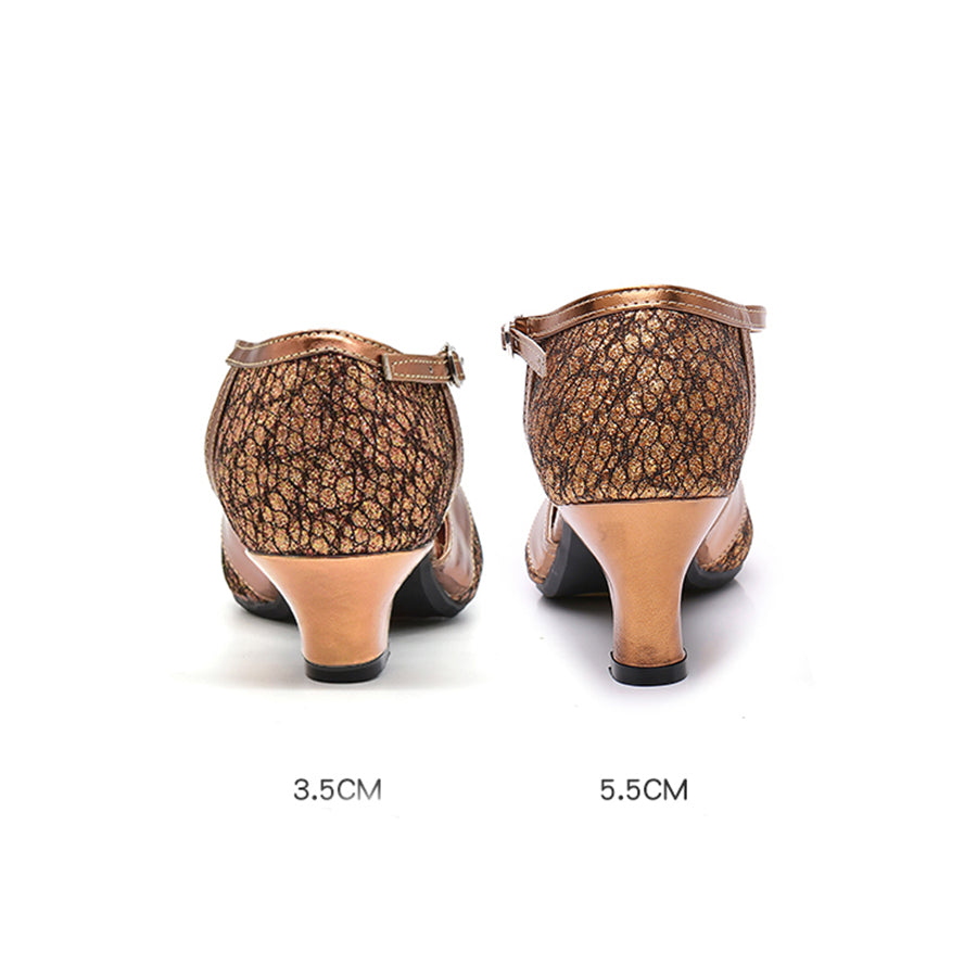 Women's Leatherette Heels T-Strap Ballroom Shoes Swing Dance Shoes
