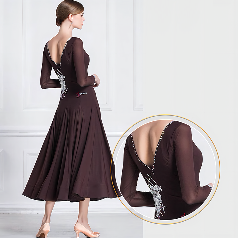 YUN Customisable-Women's Long Sleeve Applique with DiamonWaltModern Ballroom Dance Dress