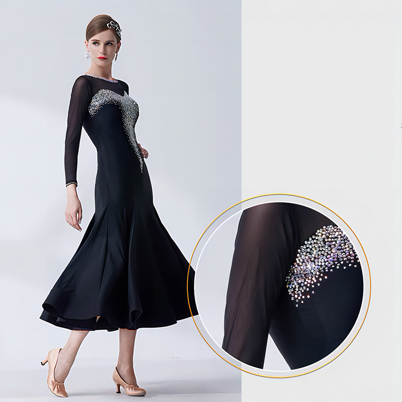 YUN Customisable-Women's Long Sleeve Mesh DiamonDress For Ballroom Dancing standard/Smooth Dress