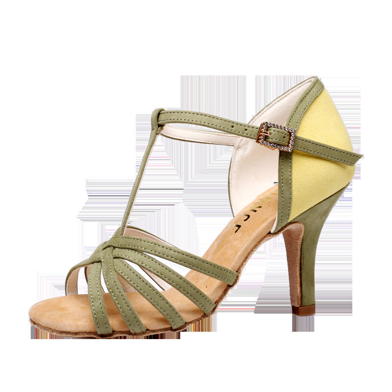 Women's Green Leatherette Customized Heel T-Strap Latin Dance Shoes Ballroom Dance Shoes