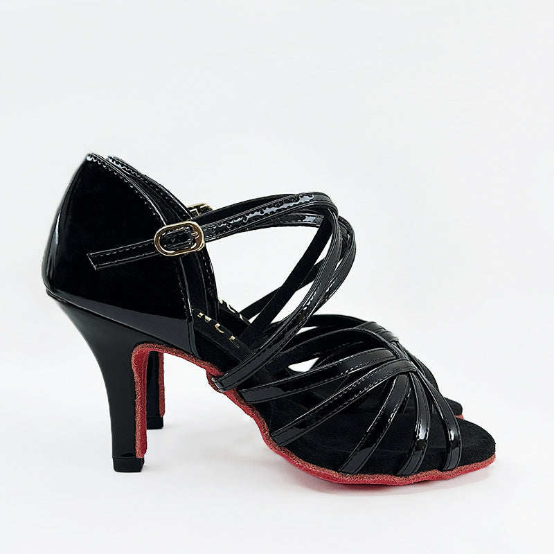 Women's Black Leatherette Customized Heel Latin Dance Shoes Ballroom Dance Shoes