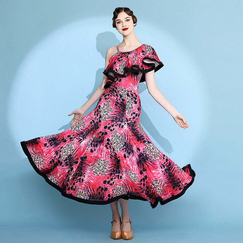 Women's Red Print Modern Dance Performance Dress WaltBallroom Dance Dress