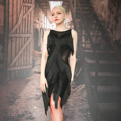 Women's Milk Silk Short Sleeve Tassel Dance Dress Dance Wear Training Performance Dress
