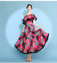 Women's Red Print Modern Dance Performance Dress WaltBallroom Dance Dress