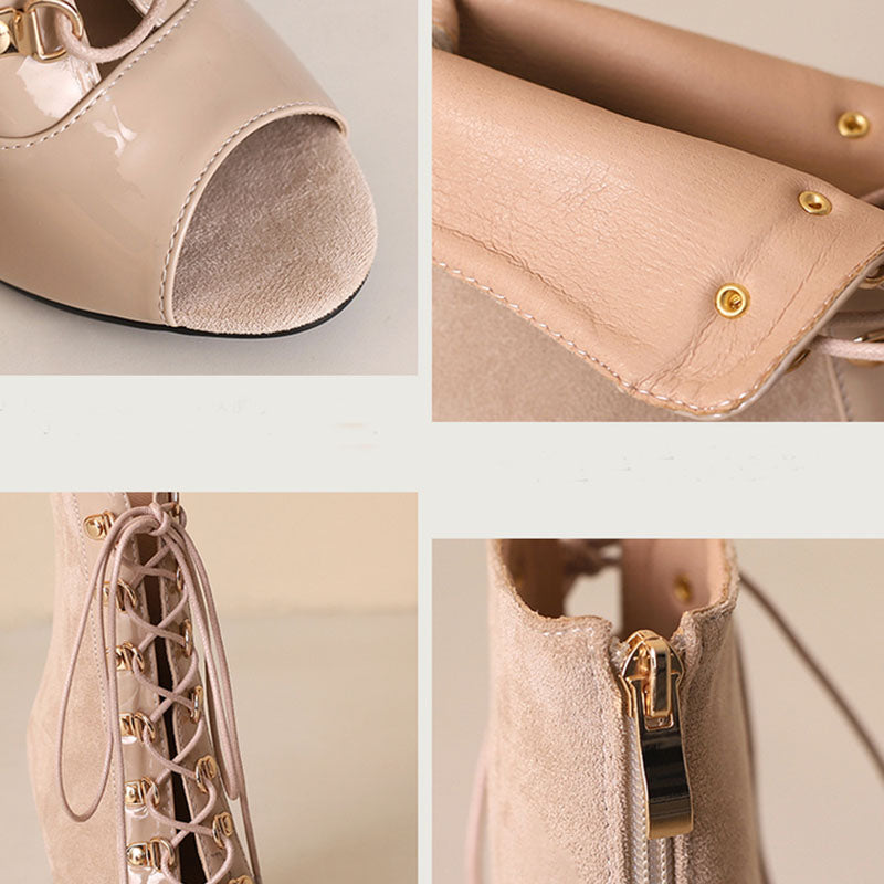 Women's 7cm/9cm Slim Heel Patchwork Leatherette Rubber Sole Peep Toe Lace-up JazShoes Dance Boots